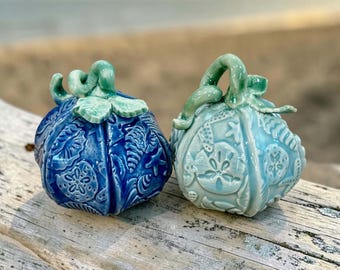 Sea Shell/Sand Dollar Pumpkin, Beach Pumpkin, Beach Pottery