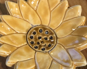 Sunflower Dish, Sunflower Bowl, Sunflower Pottery