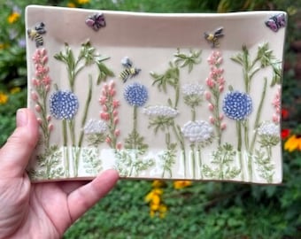 Wildflower Tray, Charcuterie Tray, Handmade Pottery