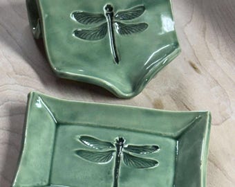 Handmade Dragonfly Ceramic Soap Dish: Self Draining Pottery