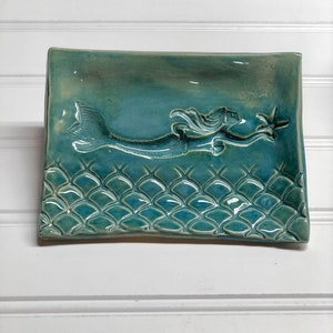 Mermaid Dish,  Handmade Pottery, Trinket Tray, Soap Dish