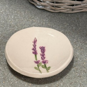 Pressed Lavender Ring Dish, Lavender Pottery, Spoon Rest
