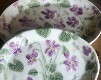 Pansy Tray, Pansy Flower Dish, Spring Pottery