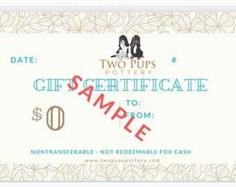 Two Pups Pottery Gift Certificate