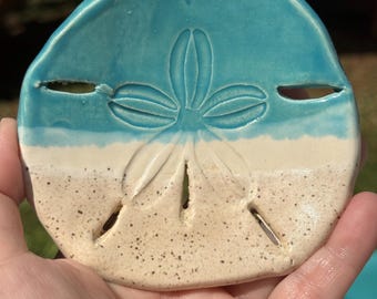 Handmade Ceramic Sand Dollar Ring Dish: Beach Pottery Trinket