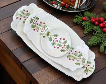 Holly Tray, Christmas Pottery