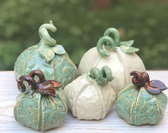 Swirly Ceramic Pumpkins, Fall Decor, Pumpkin Pottery