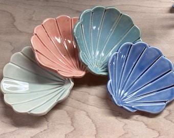 Handmade Ceramic Sea Shell Ring Dish: Beach Pottery Trinket Dish