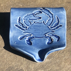 Handmade Blue Crab Ceramic Soap Dish: Self Draining Pottery