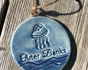 Jelly Fish Ornament, OBX Ornament, Ceramic Beach Ornament