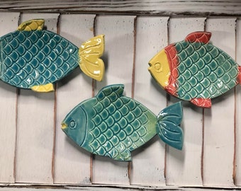 Ceramic Fish Dish: Colorful Sea Life Pottery Trinket Dish