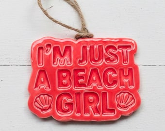 Beach Girl Ornament, Beach Ornament, Handmade Pottery