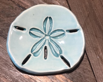Handmade Ceramic Sand Dollar Ring Dish: Beach Pottery Trinket Dish