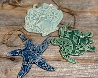 Sea Life Ornament, Sea Turtle Ornament, Starfish Ornament, Seashell Ornament  Beach Christmas Ornament