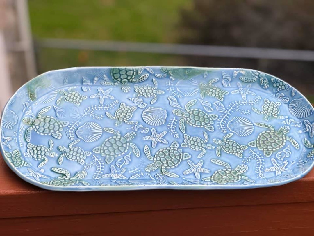 Turtle Shell Tray Handmade Ceramic Sea Turtle Tray: Beach Decor Charcuterie Board - Etsy