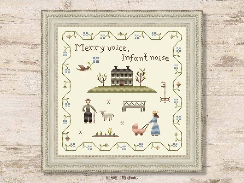PDF Bluebird Needleworks Spring Family Sampler cross stitch pattern pdf