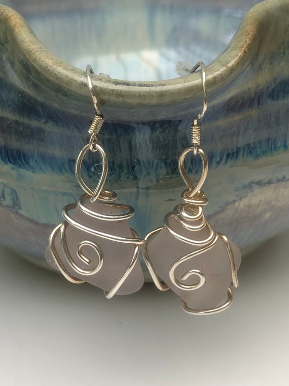 Purple sea glass best sale earrings
