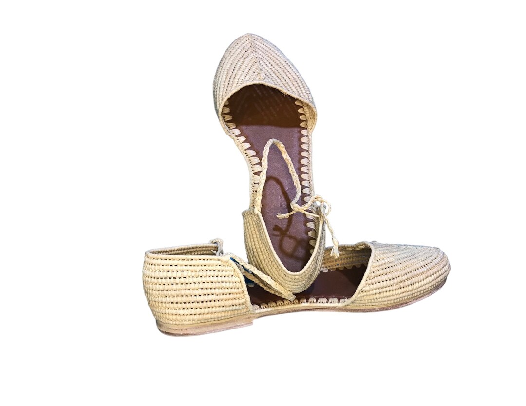 Sandale Compensee En Raphia Etsy
