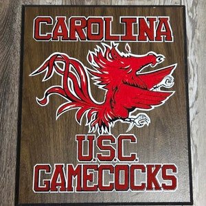 U.S.C Carolina Gamecocks Large Flocked Wooden Wall Plaque/Vintage 1980s University of Alabama Wall Decor/Nostalgic Gift/Sports Memorabilia