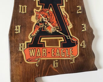 Auburn University Wall Clock/Vintage 1980s Handmade Wooden War Eagle Clock/Sports Memorabilia/SEC College/Nostalgic Gift/Sports Decor