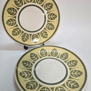 Royal-Ironstone Dinner Plates/Vintage Mid Century Mod Pattern Ironstone Plates/Palm Leaf Design Lot of 2 Ironstone Plates