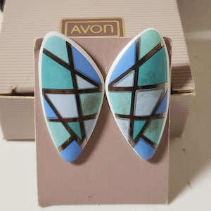 Earrings Avon Mosaic Ceramic Pierced/Vintage 1980s Avon Earrings/Statement Earrings/Vintage Jewelry/Retro 80s
