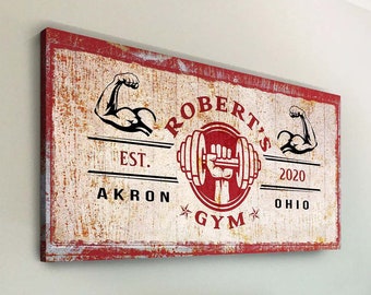 Personalized Gym Sign | Custom Name Sign | Workout Room Wall Decor | Family Signs | Large Wall Art Fitness Canvas | Personalized Gift