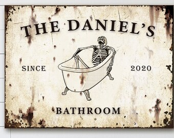 Halloween Sign Bathroom Art, Bathroom Gothic Wall Art, Funny Bathroom Art Halloween Decor, Halloween Gift Custom, Bathroom Skeleton Art