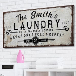 Laundry Room Wall Art | Self Service Laundry Room Sign | Personalized Sign Laundry Room Decor | Distressed Laundry Room Decor For Shelves