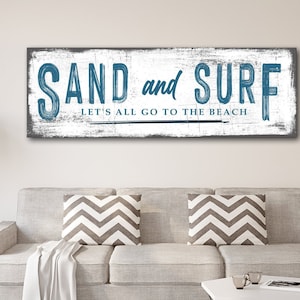 Sand And Surf Sign | Beach Decor | Coastal Wall Decor | Shabby Chic Canvas | Beach House Sign | Beach Wall Art | Life On The Beach Gift