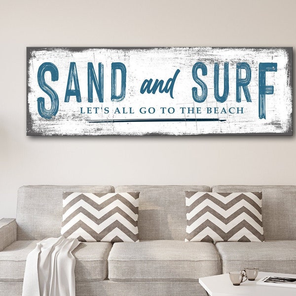 Sand And Surf Sign | Beach Decor | Coastal Wall Decor | Shabby Chic Canvas | Beach House Sign | Beach Wall Art | Life On The Beach Gift