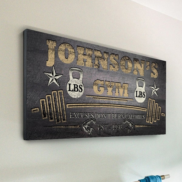 Gym Sign | Gym Wall Art | Workout Room Wall Decor | Family Name Sign Custom Canvas | Exercise Room Sign | Personalized Gift For Gym Lover