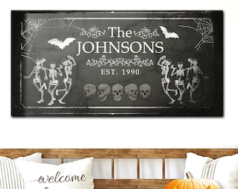 Halloween Sign Gothic Print, Skeleton Wall Art Custom, Halloween Gift, Personalized Halloween Family Decor, Halloween Gothic Skull Decor