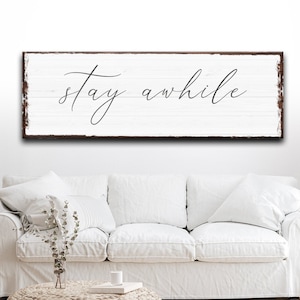 Stay Awhile Sign | Guest Room Sign | Guest Bedroom Wall Decor | Farmhouse Wall Art | Guest Room Decor | Farmhouse Bedroom Sign