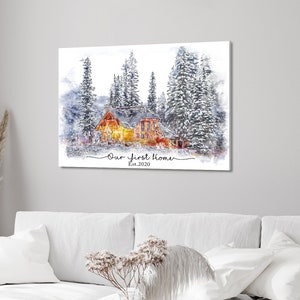 Custom House Portrait Art | Personalized Our First Home Name Sign For Wall | Family Name Sign Custom Watercolor House Painting | Family Sign