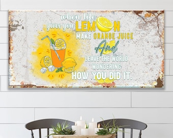 Letrero rústico de limón para cocina / Arte de pared con citas de cocina, citas inspiradoras para la pared de la cocina, decoración de limón para arte de pared de cocina