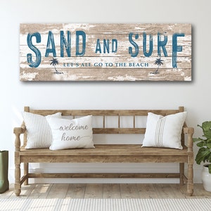 Coastal Sand and Surf Wall Decor, Rustic Chic Beach House Sign, Beach Lover Sign Beach Life Sign Home on the Beach Sign