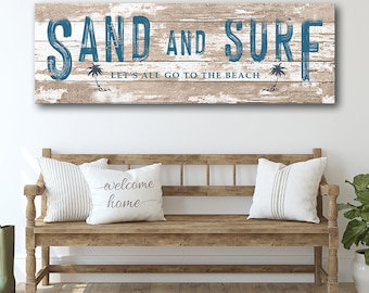 Coastal Sand and Surf Wall Decor, Rustic Chic Beach House Sign, Beach Lover Sign Beach Life Sign Home on the Beach Sign