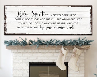 Holy Spirit You Are Welcome Here Sign | Holy Spirit Sign Religious Wall Art | Bible Wall Decor | Christian Home Decor Faith Sign