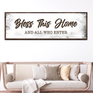 Bless This Home And All Who Enter Welcome Sign | Bible Sign Entryway Decor | Housewarming Gift Wall Decor | Faith Sign Verse Wall Art Custom