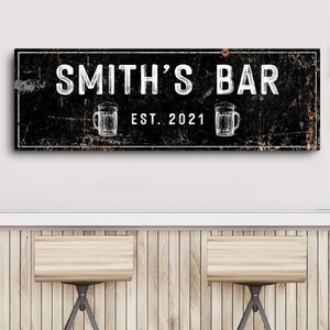 Family Bar Sign | Custom Bar Sign Wall Décor | Established Name Bar decor for home bar | Basement Bar Wall Art Canvas | Craft Beer Sign