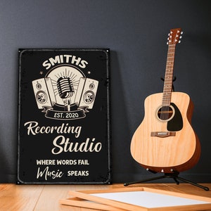 Recording Studio Sign | Personalized Music Studio Sign | Custom Name Sign Music Room Wall Decor | Microphone Music Instruments Decor Ideas