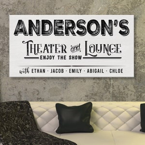 Lounge Sign | Personalized Movie Theater Decor | Home Theatre Wall Art | Movie Room Decor | Movie Artwork | Family Movie Night Cinema Signs