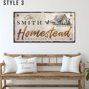 Homestead Sign | Family Name Sign Custom Canvas | Farmhouse Wall Decor | Large Rustic Wall Art | Modern Farmhouse Decor | Personalized Gift