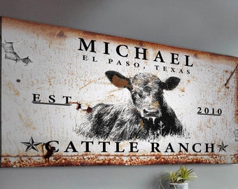 Tailored Canvases | Cattle Sign Ranch Wall Decor | Cattle Canvas Farm Wall Decor | Ranch Sign Cow Print | Cattle Brand Gifts Farm Sign