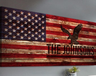 Rustic American Flag Sign | Vintage American Flag Country Home Decor | Personalized Flag Rustic Wall Decor |Flag Sign American Flag Wall Art