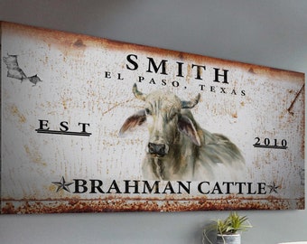 Brahman Cattle Sign | Brahman Cow Cattle Ranch Sign | Cattle Picture Ranch Wall Decor | Ranch Sign Farm Wall Decor | Farmhouse Sign Wall Art