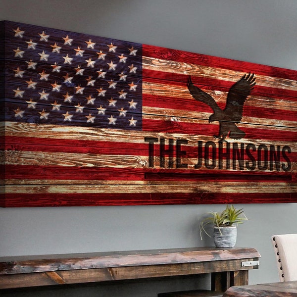 Rustic American Flag Sign | Vintage American Flag Country Home Decor | Personalized Flag Rustic Wall Decor |Flag Sign American Flag Wall Art