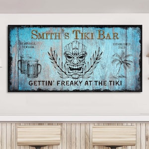 Tiki Bar Sign | Established Name Beer Sign | Personalized Tiki Bar Sign | Rustic Gift Canvas Wall Art Tiki Décor | Tiki Sign Wall Decor