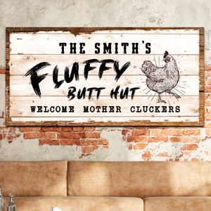 Chicken Coop Signs | Fluffy Butt Hut Farm Sign | Chicken Coop Decor Ranch Sign | Chicken Lover Gift Farm Wall Decor | Ranch Wall Decor